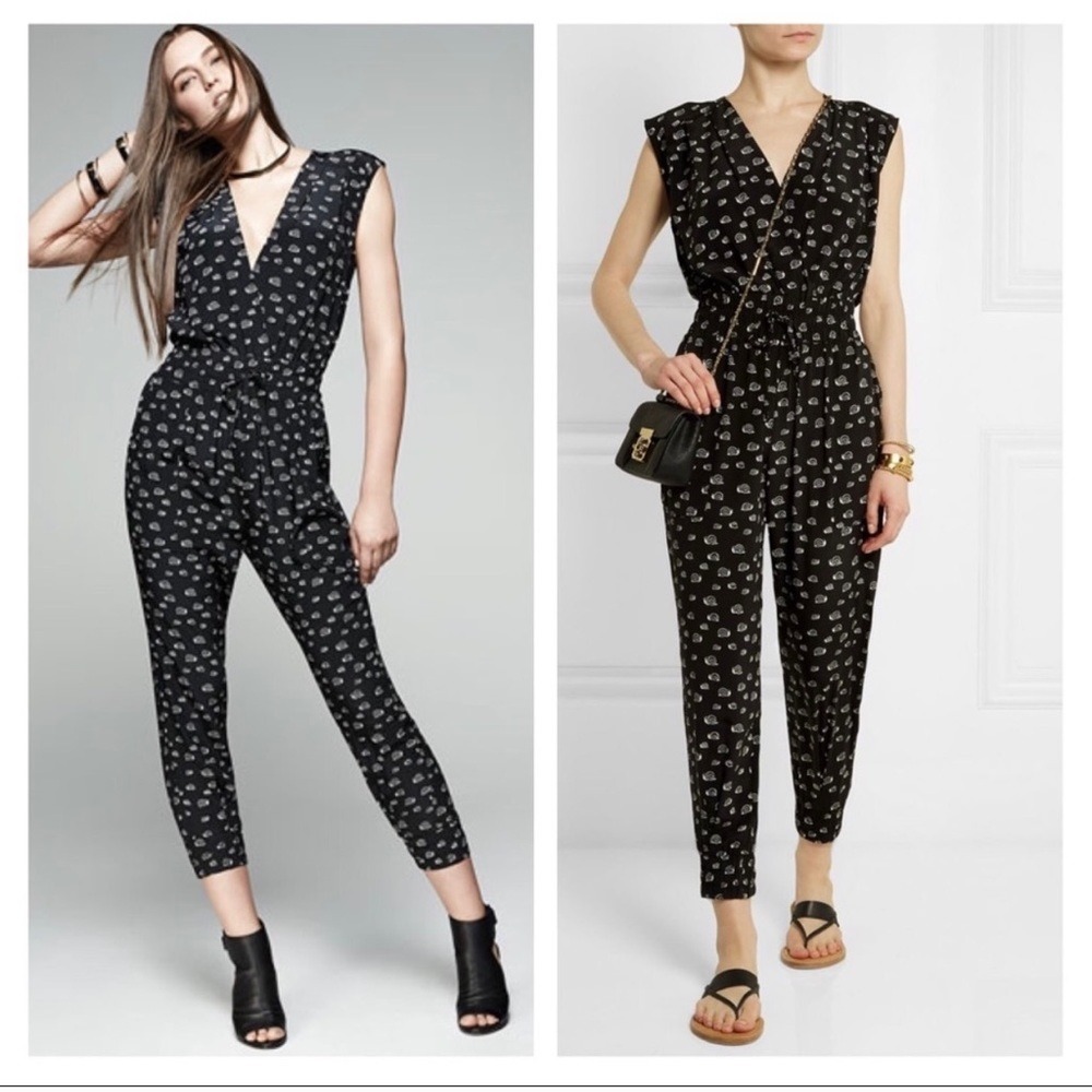 Band of Outsiders Snail Print Silk‎ Jumpsuit Black Size 2/Medium
